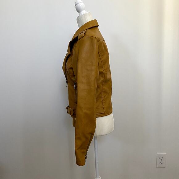 Fashion Nova Araxie Vegan Leather Moto Jacket Mustard Small NWOT - Picture 6 of 6